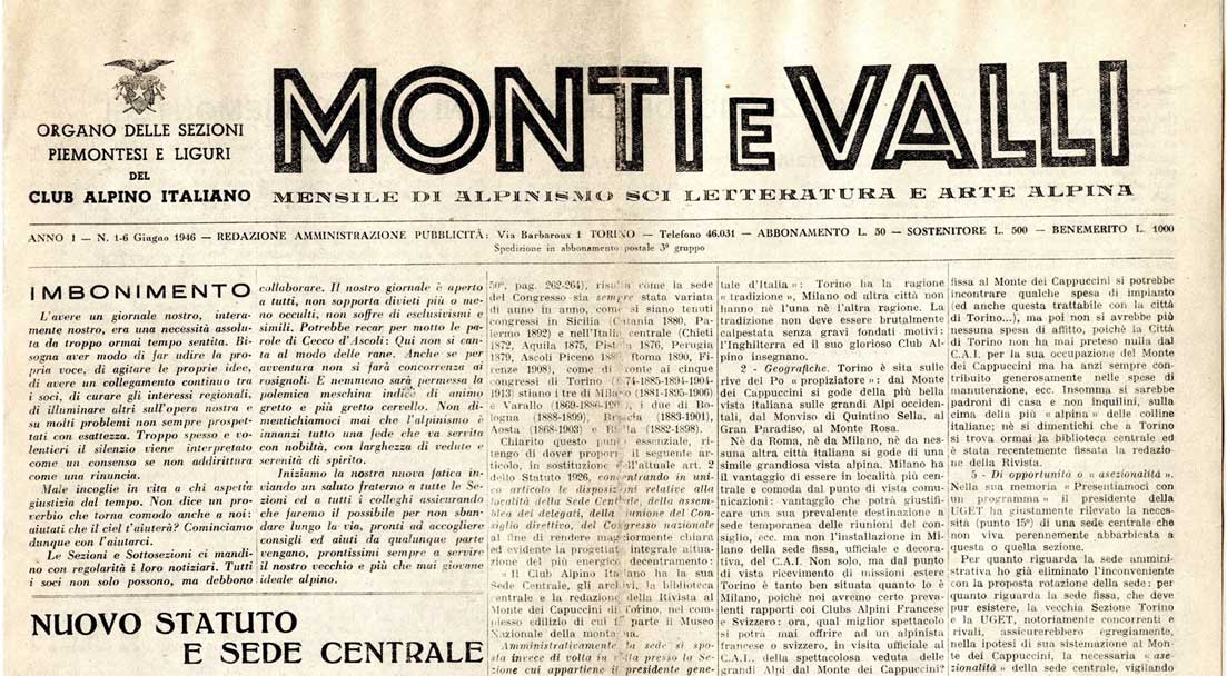 Articolo di giornale Monti e Valli del 1946