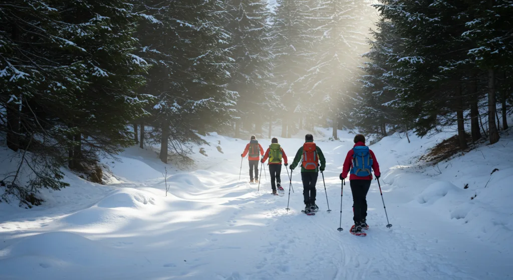 Escursionisti con ciaspole nel bosco di Collemeluccio, ciaspolata CAI Campobasso