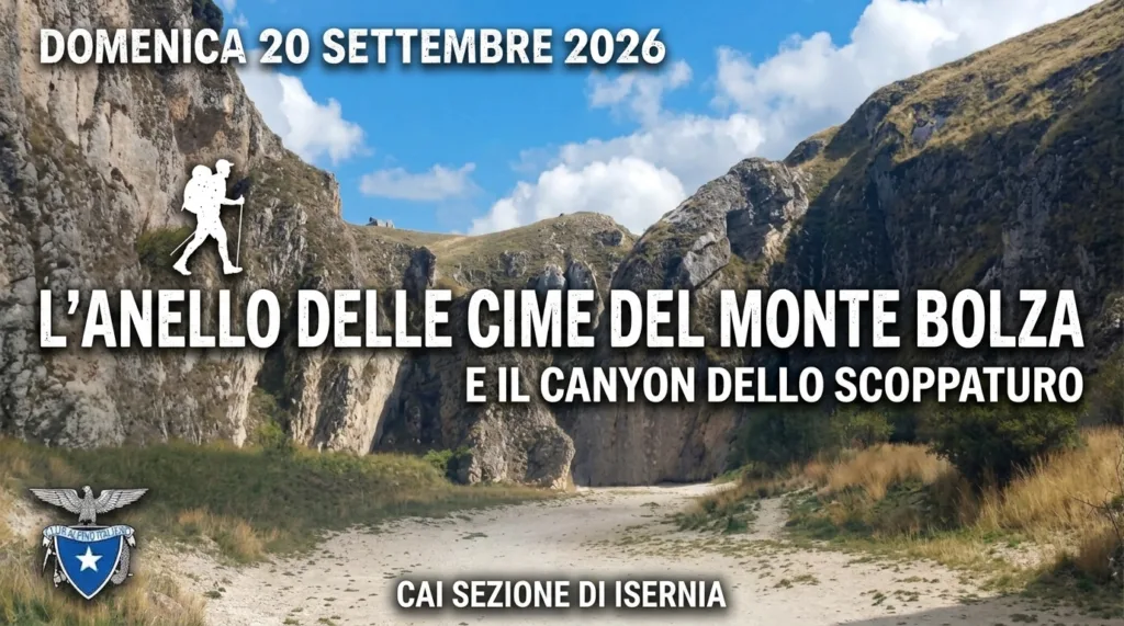 Cresta rocciosa panoramica del Monte Bolza e paesaggio delle gole del Canyon dello Scoppaturo nella piana di Campo Imperatore.