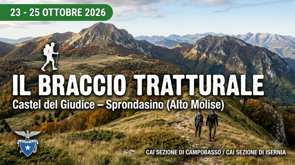 Locandina dell'escursione sul braccio tratturale Castel del Giudice – Sprondasino dal 23 al 25 ottobre 2026 in Alto Molise