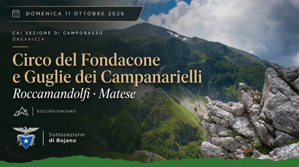 Panoramica della cresta montuosa del Matese e del circo glaciale del Fondacone con le guglie rocciose dei Campanarielli.