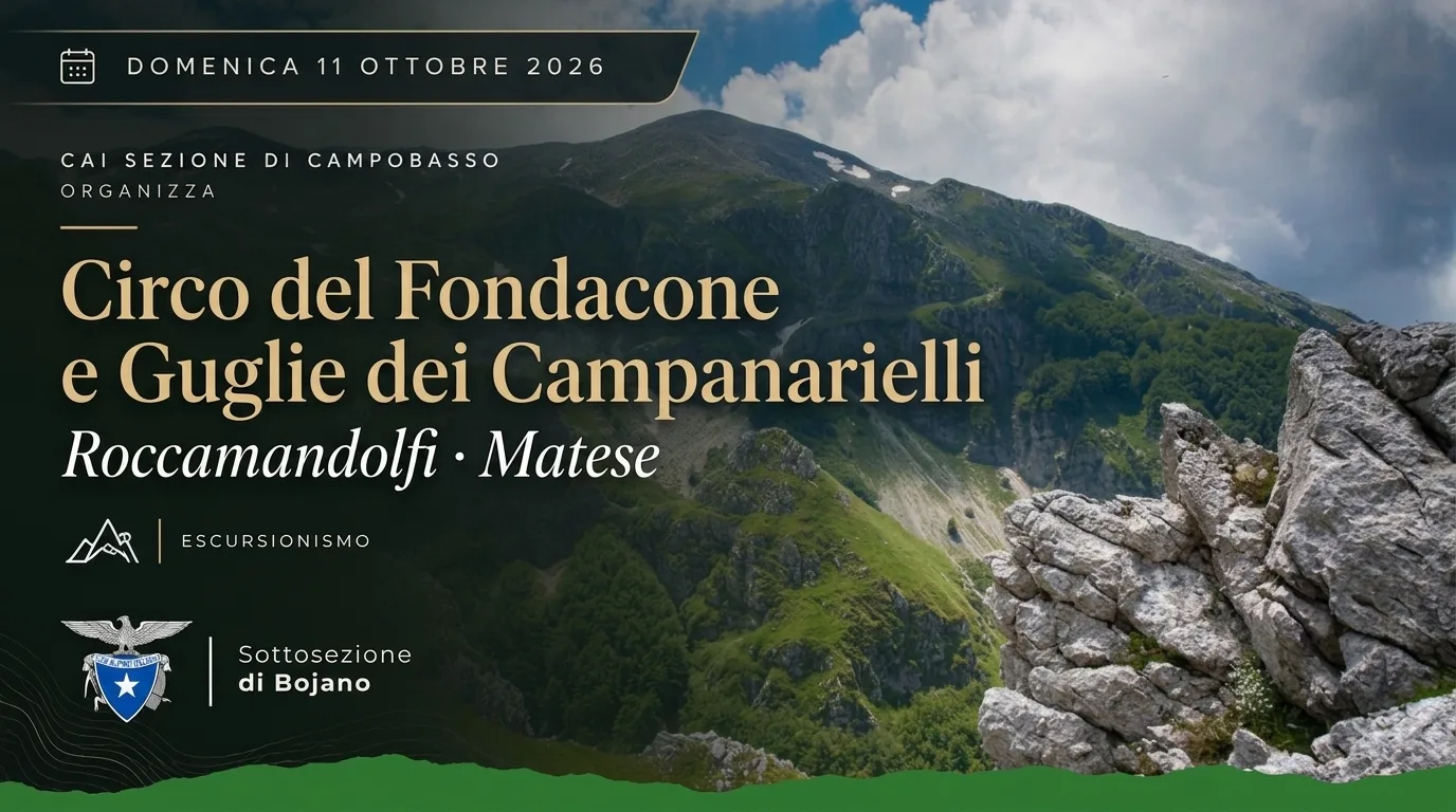 Panoramica della cresta montuosa del Matese e del circo glaciale del Fondacone con le guglie rocciose dei Campanarielli.